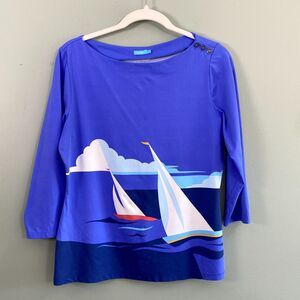 J McLaughlin Sailboat Top Catalina Cloth 3/4 Sleeve Womens Large Nautical